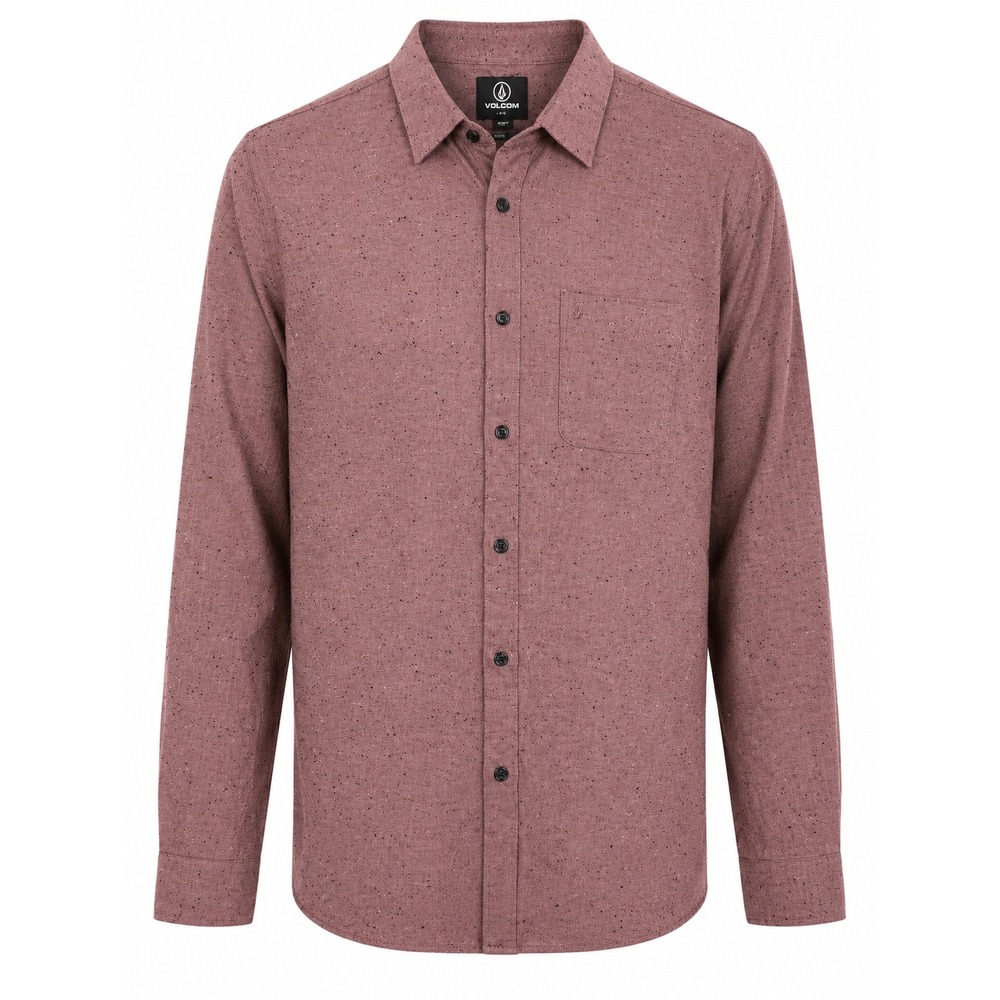 Volcom Mens Classic Fit Long Sleeve Button Down Shirt Mauve Black Speckled Large